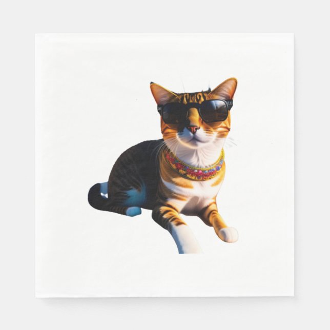 A cat wearing sunglasses  napkin (Front)