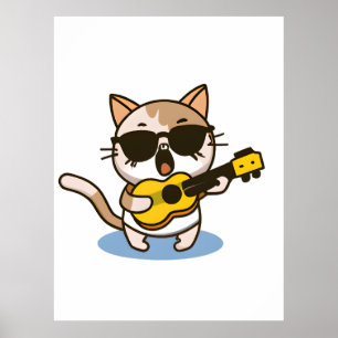 A cat who wears glasses and plays the ukulele     poster