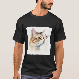 A Cat With A Butterfly On Its Nose Curiosity Whisk T-Shirt