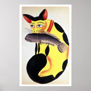 A cat with a fish in its mouth, from the Rudyard K Poster