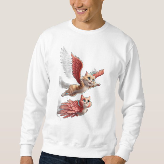A cat with wings flying like a bird. sweatshirt (Front)