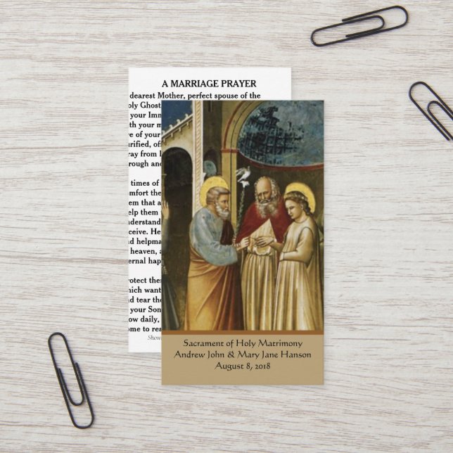 A Catholic Wedding Prayer Favour Holy Card (Front/Back In Situ)
