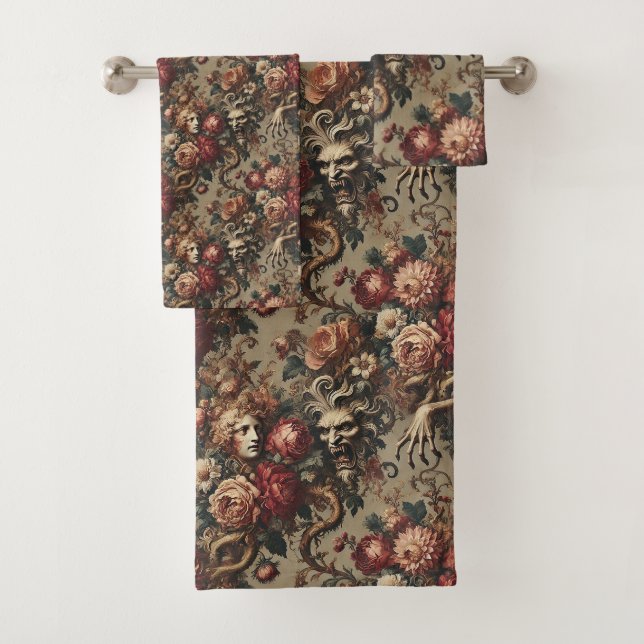 A Cautionary Flourish - Gothic Victorian  Bath Towel Set (Insitu)