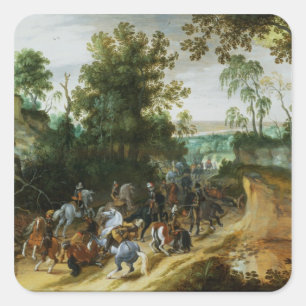 A Cavalry Column Ambushed on a Woodland path Square Sticker