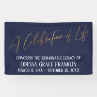 A Celebration of Life Gold Handwriting Navy Blue