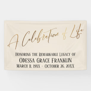 A Celebration of Life Gold Handwriting on Cream Banner