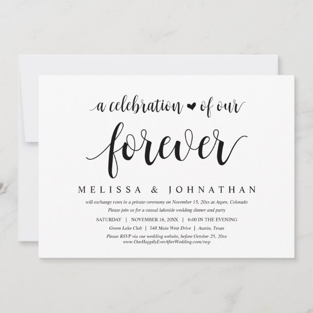 A Celebration Of Our Forever, Wedding Elopement Invitation (Front)