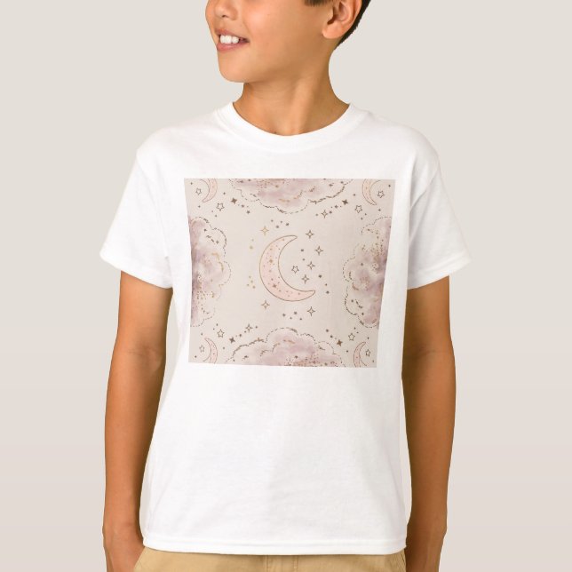 A celestial theme with stars, moons, and clouds  T-Shirt (Front)