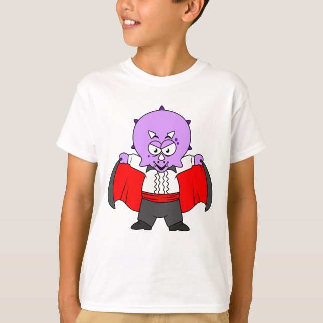A Ceratops Dinosaur Dressed Up As Count Dracula. T-Shirt (Front)