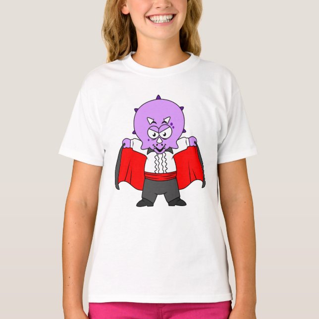A Ceratops Dinosaur Dressed Up As Count Dracula. T-Shirt (Front)