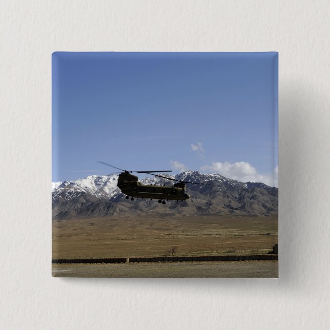 A CH-47 Chinook takes off 15 Cm Square Badge (Front)