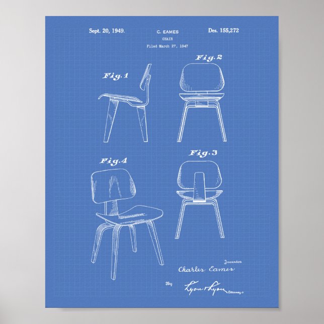 A Chair 1949 Patent Art - Blueprint Poster (Front)