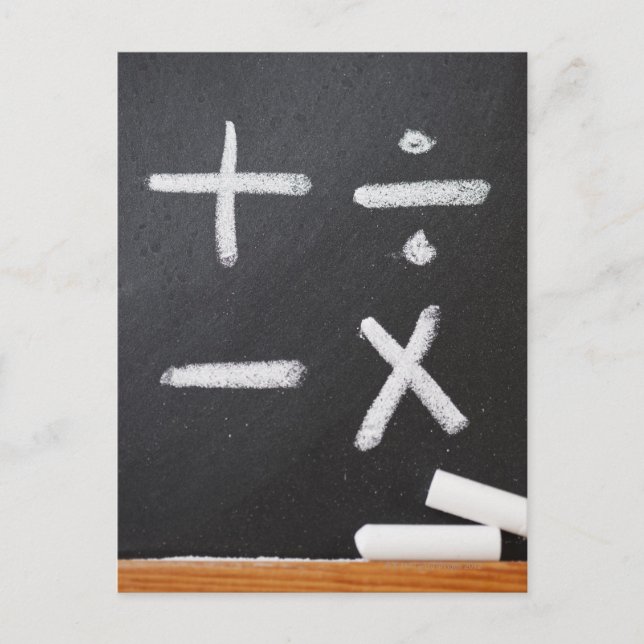 A chalkboard with mathematic symbols on it postcard (Front)