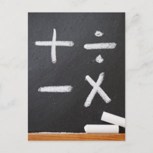 A chalkboard with mathematic symbols on it postcard