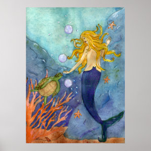 A Chance Encounter mermaid sea turtle poster