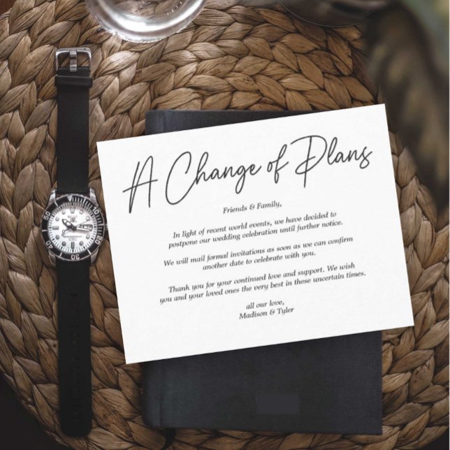 A Change of Plans Wedding Update Note Card (Creator Uploaded)