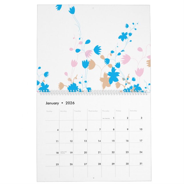 A charming arrangement of blue and pink flowers se calendar (Jan 2026)
