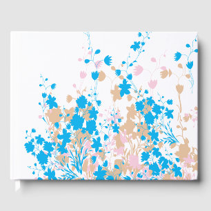 A charming arrangement of blue and pink flowers se guest book