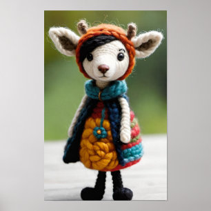 A Charming Knitted Toy Resembling a Small Creature Poster