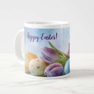 A charming painted Easter tulips  Large Coffee Mug