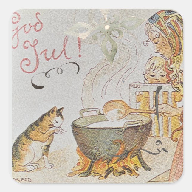 A charming Scandinavian winter scene  Tack Kort Square Sticker (Front)