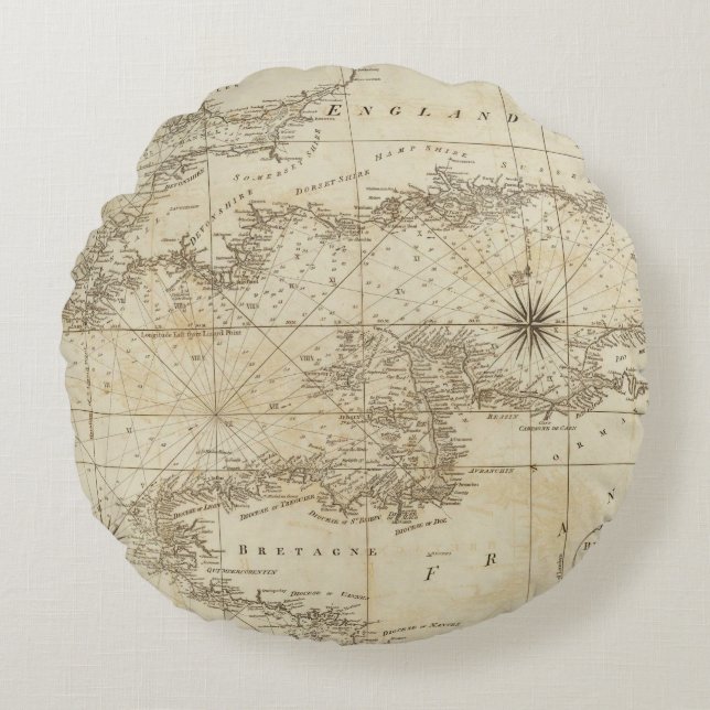 A chart of the British Channel Round Cushion (Front)