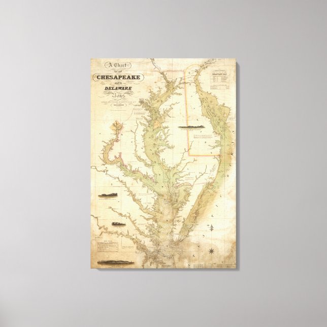 A Chart of the Chesapeake And Delaware Bays Canvas Print (Front)