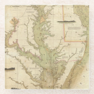 A Chart of the Chesapeake And Delaware Bays Glass Coaster