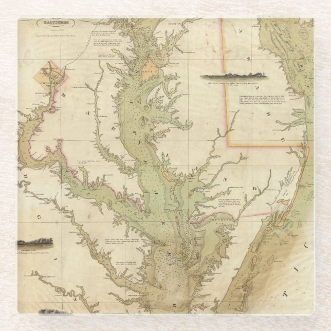 A Chart of the Chesapeake And Delaware Bays Glass Coaster (Front)