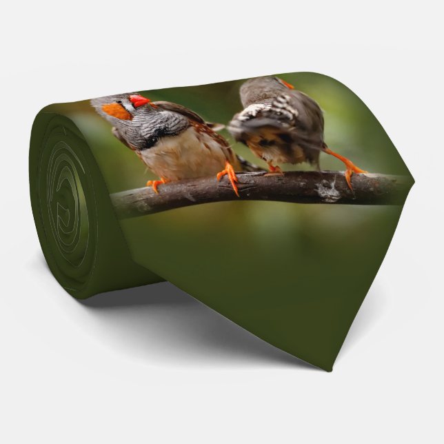 A Cheeky Pair of Zebra Finches Tie (Rolled)
