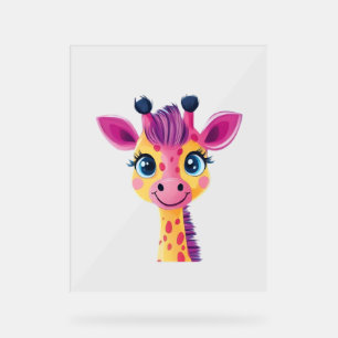 A cheerful and whimsical design of a young giraffe acrylic sign