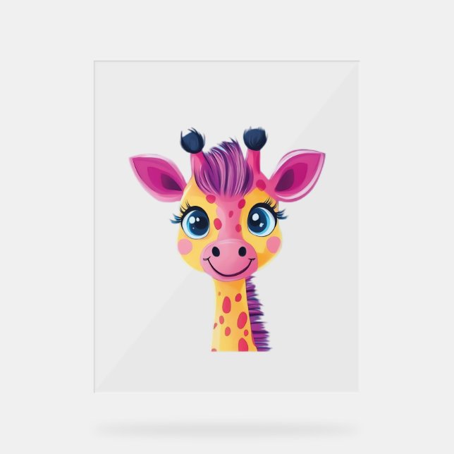 A cheerful and whimsical design of a young giraffe acrylic sign (Front)