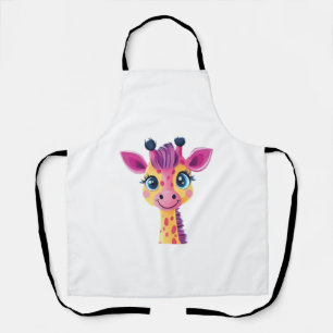 A cheerful and whimsical design of a young giraffe apron