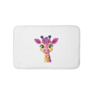 A cheerful and whimsical design of a young giraffe bath mat