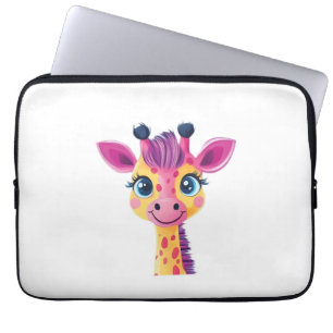 A cheerful and whimsical design of a young giraffe laptop sleeve
