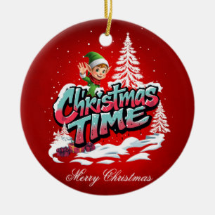 A cheerful cartoon elf ceramic tree decoration
