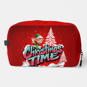 A cheerful cartoon elf dopp kit