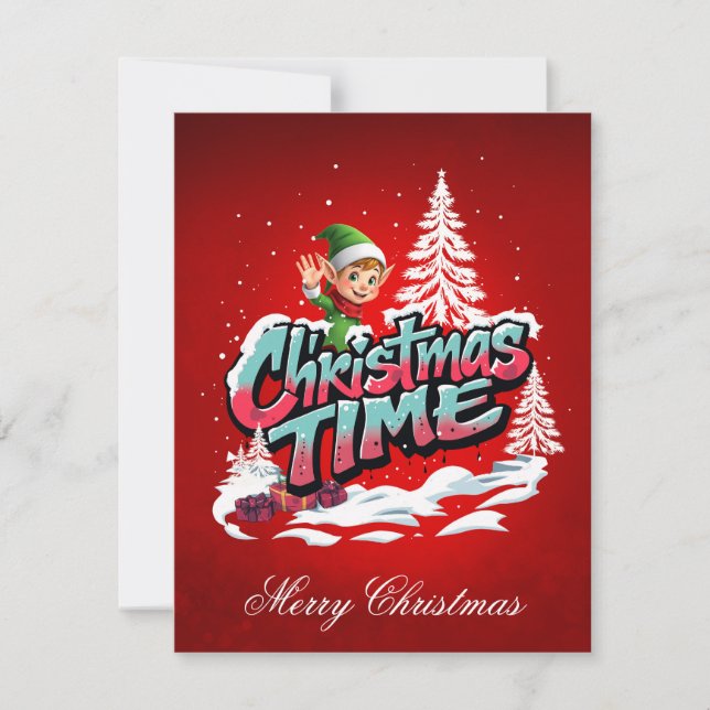 A cheerful cartoon elf  holiday card (Front)