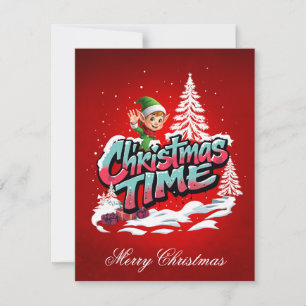 A cheerful cartoon elf holiday card