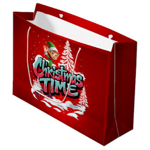 A cheerful cartoon elf large gift bag