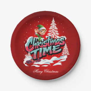 A cheerful cartoon elf paper plate