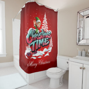 A cheerful cartoon elf shower curtain
