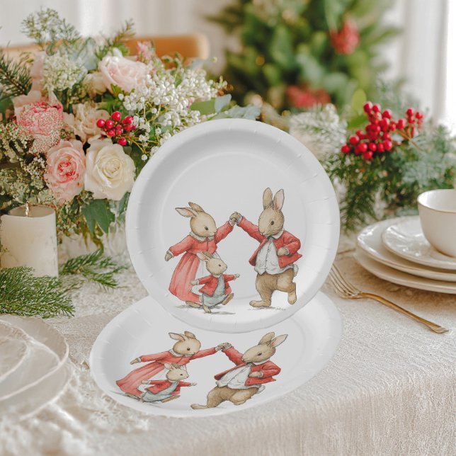 A cheerful family of rabbits under the New Year tr Paper Plate (Creator Uploaded)