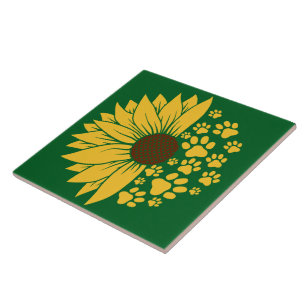 A Cheerful Paw Print Design in Sunny Yellow Tones Tile