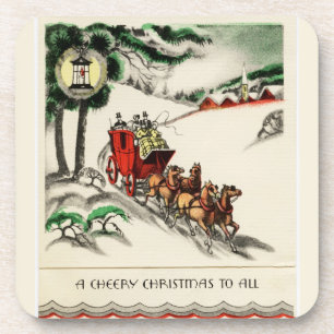 A Cheery Horse and Carriage Christmas Coaster