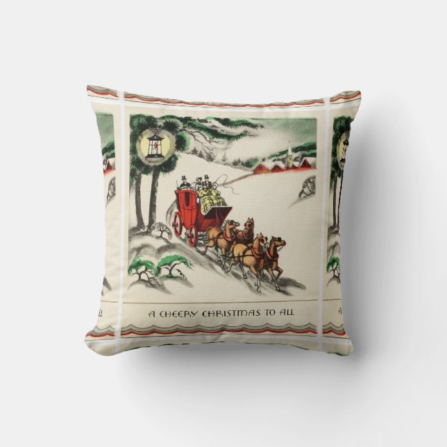 A Cheery Horse and Carriage Christmas Cushion (Front)