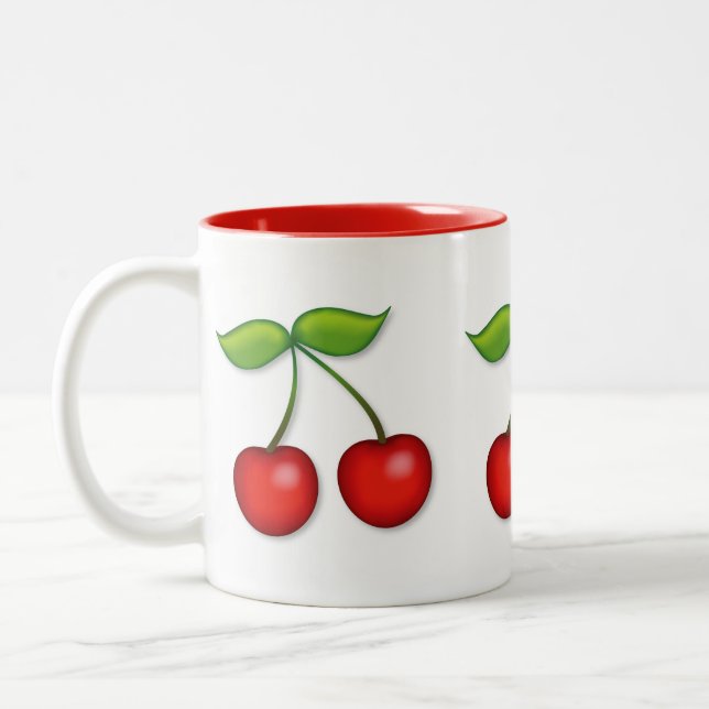 A Cheery Red Cherry Two-Tone Coffee Mug (Left)
