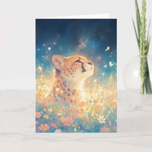 A Cheetah’s Gaze Beneath the Stars Card (Front)