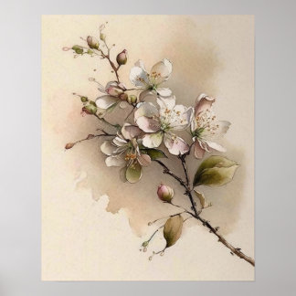 A Cherry Blossom Branch Watercolor Poster
