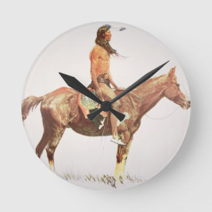 A Cheyenne Brave, 1901 (colour litho) Round Clock